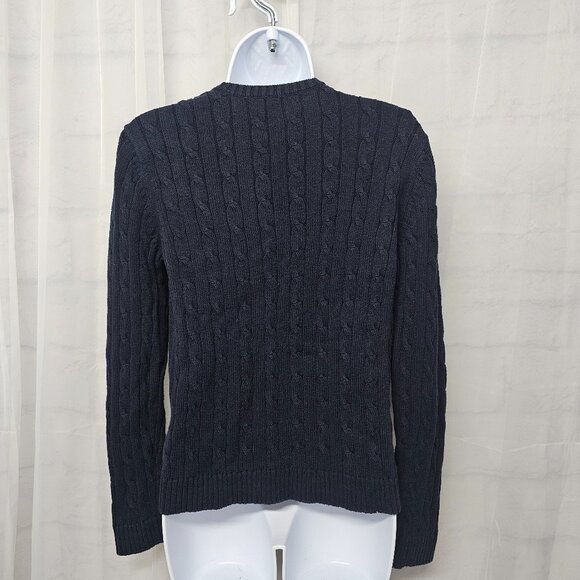 Chaps Crewneck Sweater Crest Navy Cable Knit Preppy Regency Money Cotton M - Picture 4 of 8